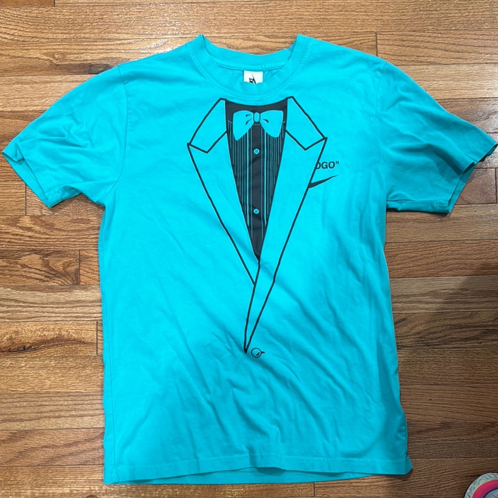 Nike x Off White Blue Short Sleeve Tee with Tuxedo Print
